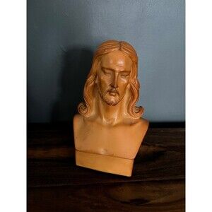 Vintage Lenzini Art Works Resin Sculpture Bust of Jesus Christ signed 1964